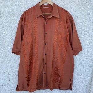 Tommy Bahama Relax Silk Cotton Button Up Short‎ Sleeve Hawaiian Orange Shirt XL